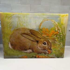 Pier 1 Brown Rabbit Canvas Art with Green and Orange Accents